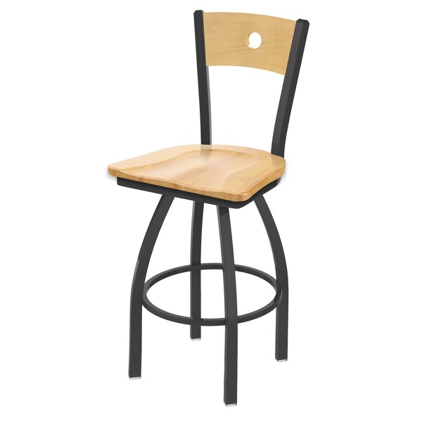 25" Swivel Counter Stool, Pewter Finish, Nat Back, Nat Maple Seat